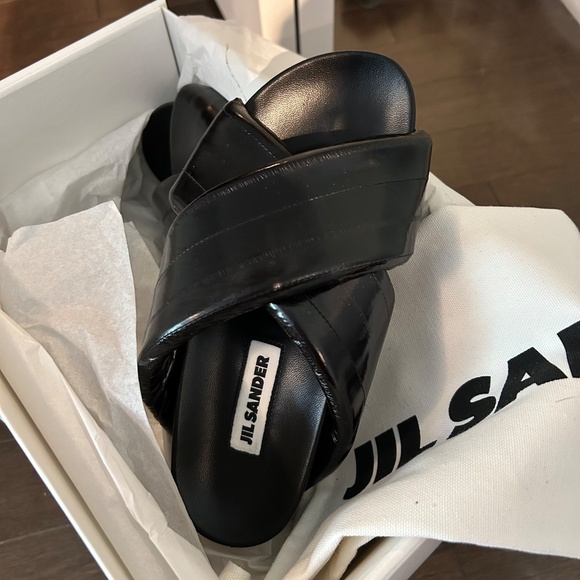 JIL SANDER Criss-Cross Slides Eel Black Leather Sandals sz37 - Picture 7 of 7